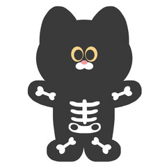black cat skeleton halloween costume, cute cartoon character vector hand drawing