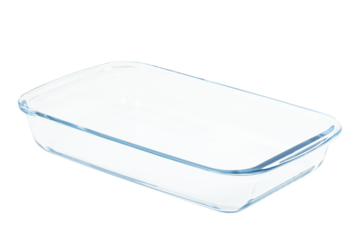 Glass refractory baking tray or dish isolated on white background with clipping path. Full Depth of field. Focus stacking, front view. PNG