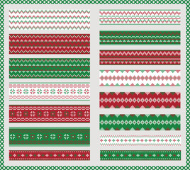 Embroidery cross stitch borders. Seamless embroidery vector ornaments.