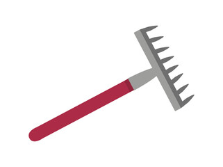 Red small rakes concept. Inventory for gardening and horticulture. Preparation of land for planting plants and flowers, vegetables. Cartoon flat vector iullustration isolated on white background