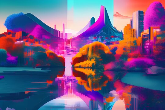 Artwork Combining The Beauty Of Natural Landscapes And The Vibrancy Of Urban Cityscapes - Generative Ai