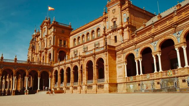 The stunning Plaza de Espana, Seville, Andalusia, Spain, built for the Ibero-American Exposition of 1929, designed by Anibal Gonzalez