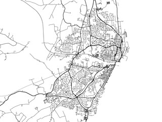 A vector road map of the city of  Lowestoft in the United Kingdom on a white background.