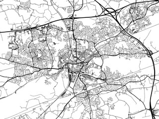 A vector road map of the city of  Warrington in the United Kingdom on a white background.