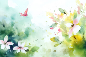 Fototapeta na wymiar Delicate watercolor illustration of summer wildflowers. Spring and summer background. Generative AI