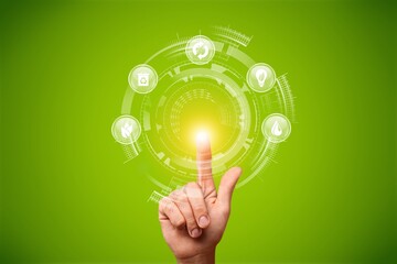 Hand holding Net-Zero digital icons.