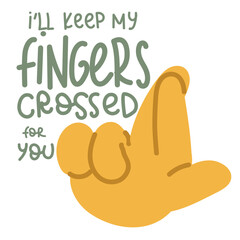 A banner with an illustration of a large cartoon hand, which depicts a sign of crossed fingers. The index and middle fingers are superimposed on each other as a sign of support. Square banner
