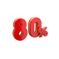3d red percentage sign 80% on white background