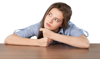 Thinking young girl solving a problem.