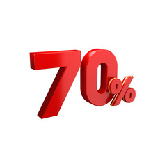 3d red percentage sign 70% on white background