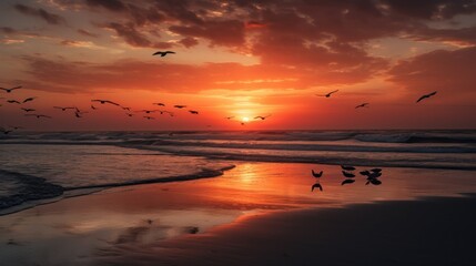A serene and tranquil beach during sunset