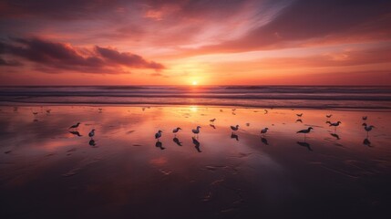 Naklejka premium A serene and tranquil beach during sunset