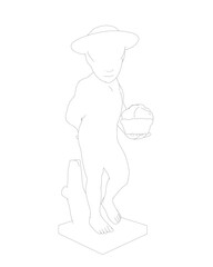 Boy sculpture statue outline. Vector illustration. Isolated on white background. Boy is holding a cup in his hand.