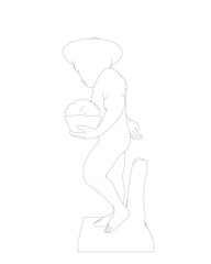 Boy sculpture statue outline. Vector illustration. Isolated on white background. Boy is holding a cup in his hand.