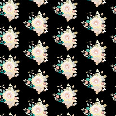 Vector seamless half-drop pattern, with flowers