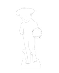 Boy sculpture statue outline. Vector illustration. Isolated on white background. Boy is holding a cup in his hand.