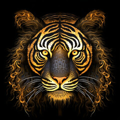 Tiger head vector, black and gold fractalism 1 masterpiece of tiger art