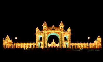 Fototapeta premium India, Mysore, Mysuru, Maharajas Palace at night