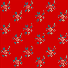 Vector seamless half-drop pattern, with flowers