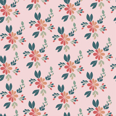 Vector seamless half-drop pattern, with flowers