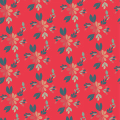 Vector seamless half-drop pattern, with flowers
