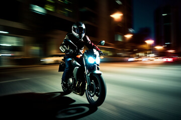 MOTORCYCLIST DRIVING AT NIGHT IN TORONTO motion blur