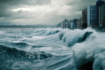 Tsunami natural disasters. Generative ai - obrazy, fototapety, plakaty