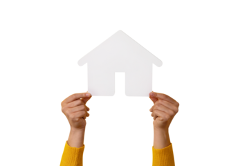 hands holding house isolated on transparent background, real estate investment concept