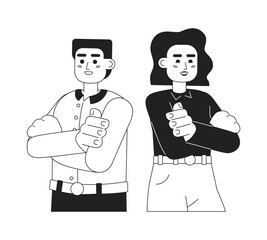 Entrepreneurial partners monochromatic flat vector characters. Successful equal business partnership. Editable thin line half body people on white. Simple bw cartoon spot image for web graphic design