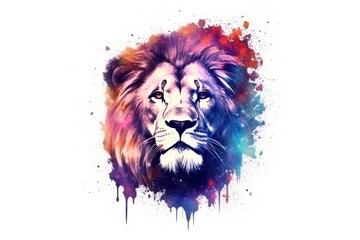 Lion predator animals wildlife painting. Lion is the king of animals. The constellation of Leo is a sign of the leaders. A strong spirit, strong body, strong will. Fantasy art of a lion