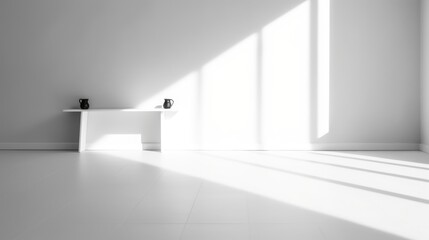 Fototapeta premium Minimalist and simple design style with a white room with shadows on the wall generated by AI