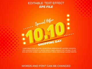 10.10 shopping day anniversary text effect, 3d text, editable for commercial promotion