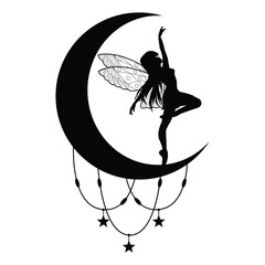 cute fairy and moon silhouette
