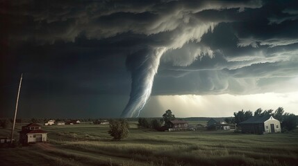 Fototapeta premium Intense and violent image of a tornado as a natural force and threat generated by AI