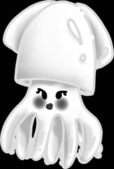 Cute cartoon octopus in bright pink, blue and black and white colors.