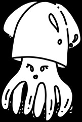 Cute cartoon octopus in bright pink, blue and black and white colors.