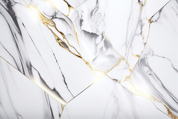 Abstract luxury splited marble texture. 3d rendering of marbling background in white and gold color with glitter effect. AI Generated art