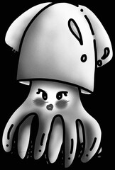 Cute cartoon octopus in bright pink, blue and black and white colors.