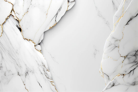 Beautiful broken white and gold marble stone texture. Abstract marbling frame 3d illustration background. AI Generated art