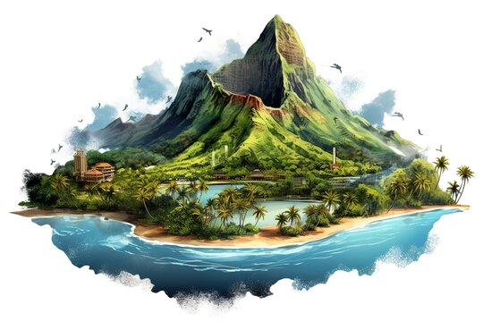Oahu isolated on white background. Generated by AI.