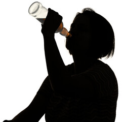 Silhouette of man drinking alcohol, Alcoholism concept