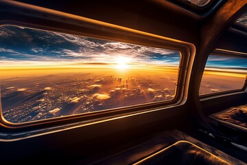 Sunset View from Inside a Spaceship - AI Generative