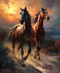 Obraz na płótnie Canvas Boundless Grace Pair of Galloping Horses