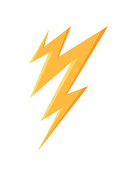 Yellow lightning icon concept. Thunderbolt and storm, wireless voltage. Electricity and power. Charge, shock and light. Poster or banner. Cartoon flat vector illustration isolated on white background