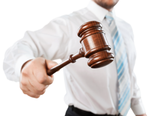 Businessman holds justice wooden gavel