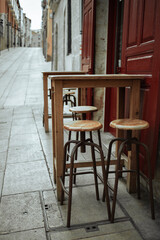 tables and chairs in a restaurant