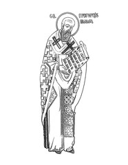 Saint Gregory Palamas. Coloring page in Byzantine style on white background