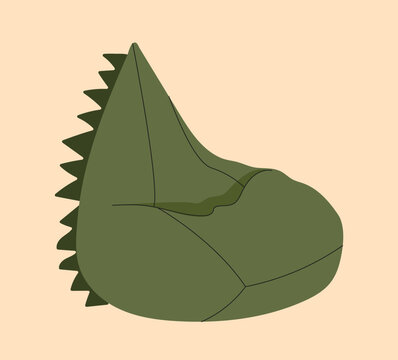 Nursery room pouffe concept. Comfort and coziness. Soft furniture in dino shape. Equipment for playroom. Poster or banner. Cartoon flat vector illustration isolated on beige background