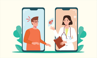 Patient and female doctor take online consultation via smartphone , Virtual medical service concept, Online treatment illustration