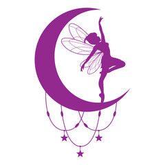 cute fairy and moon silhouette